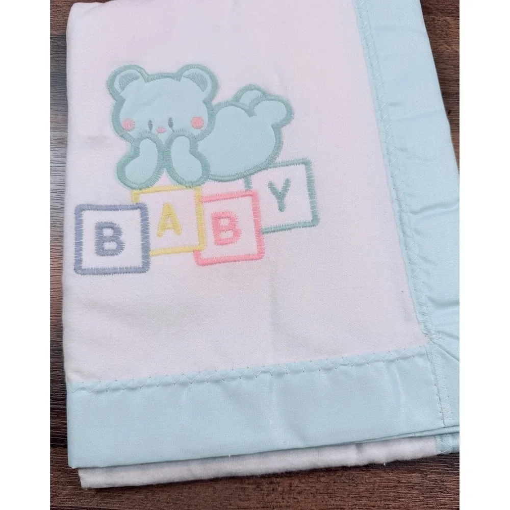 Vintage New deluxe baby blanket. Silk trim 100% cotton flannel 30x40 inches